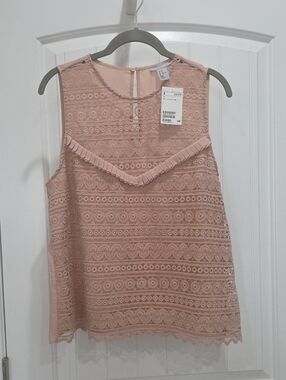 H & M Lace Tank In Blush, Keyhole Back, NWT, Size 14